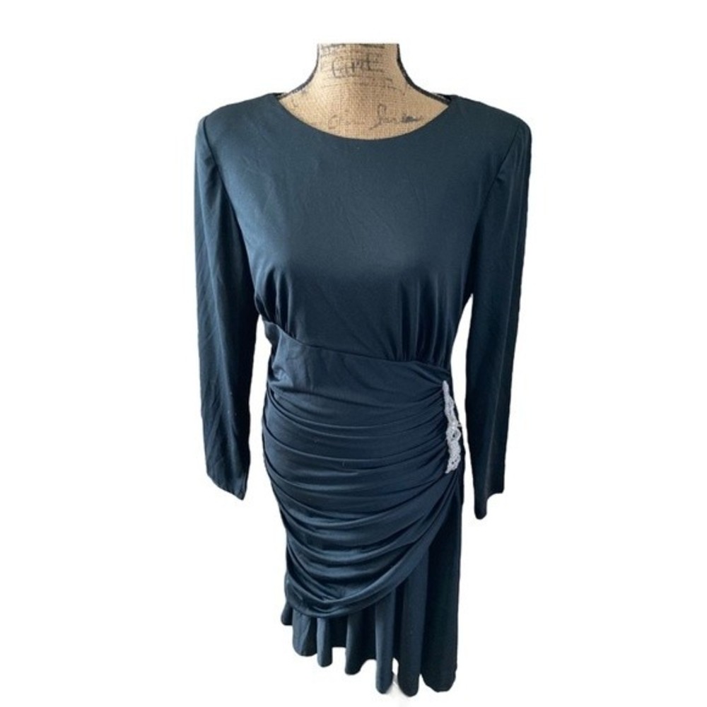 Vintage Bo-Art Shoulder Padded Black Evening Dress